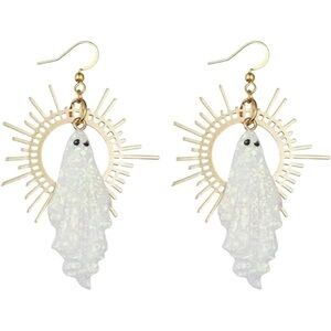 Acrylic Opalescent Ghost & Gold-tone Sunburst Halloween Earrings